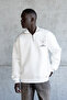 Men's Flower Embroidered High Neck Sweatshirt Ecru
