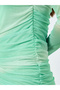 Green Square Neck Bodycon Midi Dress - 3