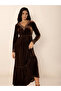Brown Velvet Maxi Dress with Lace Trim Detail - 3