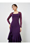 Purple Mesh Long Sleeves Mermaid Hem Midi Dress - 3