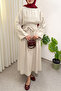 High Waist Belted Long Dress 0048 - Beige - 5