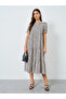 Leopard Print Round Neck Tiered Midi Dress