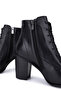 Women's Genuine Leather Black Leather Heeled Boots - 5