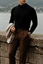 Men's High Neck Casual Black Knit Sweater - 5