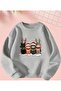 Christmas Cats Print Detailed Crew Neck Sweatshirt