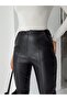 High Waist Black Tight Leg Leather Pants - 4