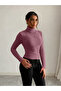 Women Dark Pink Ribbed Turtleneck Top - 4