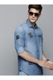 Men Blue Casual Shirt with Patches
