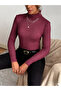 Women Burgundy Ribbed Turtleneck Top - 2