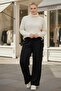 Italian Large Size Black Pocketed Elastic Waist Wide Leg Slim Fi Corded Fabric Adife Woven Trousers 100 62 - 3