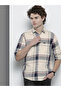 Men Cream Checkered Slim Fit Shirt - 6