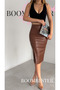 Women's High Waist Leather Pencil Skirt - Elastic Waist Slit (Cotton Interlining Coated Inside) - 5