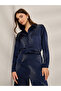 Navy Blue Embellished Satin Shirt