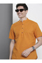 Men Orange Mandarin Collar Shirt