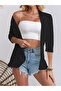 Women Black Eyelet Detail Open Front Shrug - 4