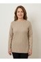 Women's Cream Crew Neck Embossed Patterned Long Sleeve Knitwear Sweater - 2