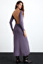 Krizia Women's Viscose Stretch Fabric Backless Skirt Wide Maxi Plum Dress - 5