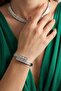 Stainless Steel Silver Color Baguette Stone Italian Design Modern Handcuff Bracelet - 2