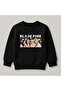 Black Pink Printed Crew Neck 100% Cotton Kids Sweatshirt