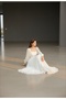 Chiffon Square Neck Balloon Sleeve Long Wedding & Outdoor Shoot Dress – Off White - 5