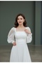 Chiffon Square Neck Balloon Sleeve Long Wedding & Outdoor Shoot Dress – Off White - 4