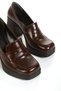 Women's Brown Patent Leather Loafer New Style Blunt Toe Lightweight and High Heeled Comfortable Shoes - 4