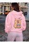 Women's Pink Capybara Printed Hooded Hoodie Sweatshirt - 5