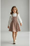 Girl's Baklava Pattern Salopet Jile and Corded Fabric Blouse Set - Ruffled 2-Piece Bottom Top Set