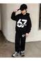 Sxty Seven 67 Printed Children's 2-Piece Set Bottom-Top Set Sweatshirt 3 Thread Ş Fleece-Lined Wide Fit Hoodie