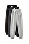 3-Piece Unisex Regular Black Gray Navy Ribbed Hem Sweatpants - 2