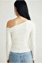 Women's White Organic Cotton Asymmetric Collar Stretch Fabric Blouse - 4