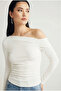 Women's White Organic Cotton Asymmetric Collar Stretch Fabric Blouse