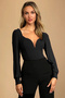 Women's Wide Sleeve Cuffed V Neck Double Layer Silk Jersey Bodysuit Mt167 - 4