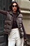 Brown Mock Neck Lined Women's Puffer Vest Mg2592 - 7