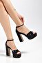 Black Stone Platform Heeled Evening Dress Shoes - 2