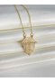 Women's Knight Gold Steel Necklace Serenay Leyla Necklace with Zircon Stone Trend - 5