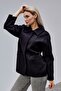 Camille Black Oversized Lined Cashmere Jacket with Pocket Detail
