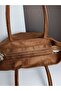 Women's Suede Oversized Lined Tote Shoulder Tan Bag - 4