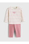 Lcw Baby Ecru Crew Neck Striped Baby Girl T-Shirt and Leggings - 2