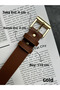 Lyric Square Patterned Women's Gold Buckle Belt Jacket Belt Dress Belt Trouser Belt - 4