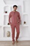 Men's Winter Comfort Fit Henley Collar Button down Cotton Pajama Set - 5