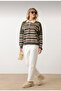 Women's Sweater Buttoned Polo Neck Striped Oversize Knitwear Sweater - 4