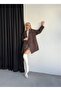 Women's Light Brown Herringbone Striped Cashmere Coat - 4
