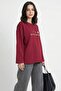Bee Pattern Embroidered Oversized Claret Red Sweat - 6