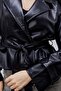 Women's Black Belted Leather Jacket – Double-Breasted Shirt Collar Long Stylish Jacket |   Black - 3