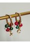 Oval Steel Earrings with Christmas Themed Letter and Star Charms - 4