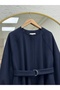 Fatoma Coat with Elasticated Sleeves and Hidden Zipper-Nl1181 Navy Blue - 3
