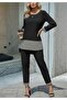 Women's Long Sleeve Round Neck Goose Feet Detailed Viscose Two Thread Blouse and Pants Two-Piece Set