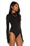 Women's Black Double Layer Sandy Half Fisherman's Finger Snap Bodysuit - 2