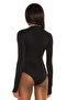 Women's Black Double Layer Sandy Half Fisherman's Finger Snap Bodysuit - 3